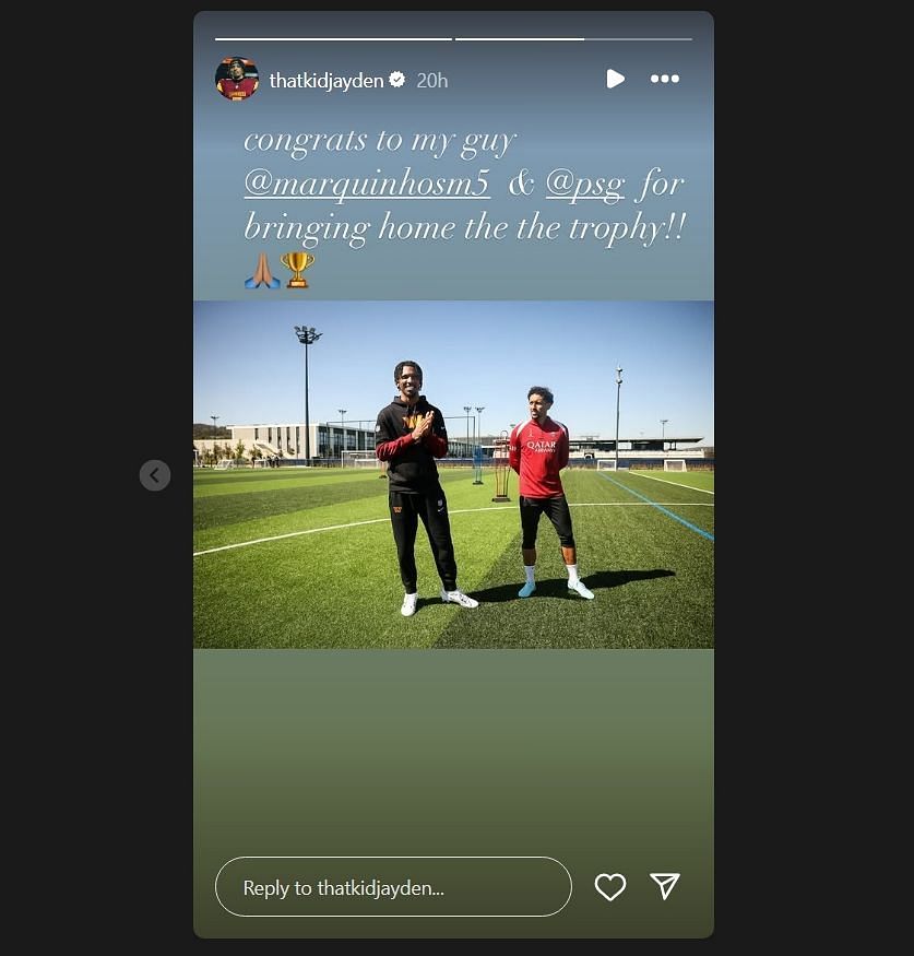 Daniels' story about Marquinhos and PSG. (Image credits: Instagram)